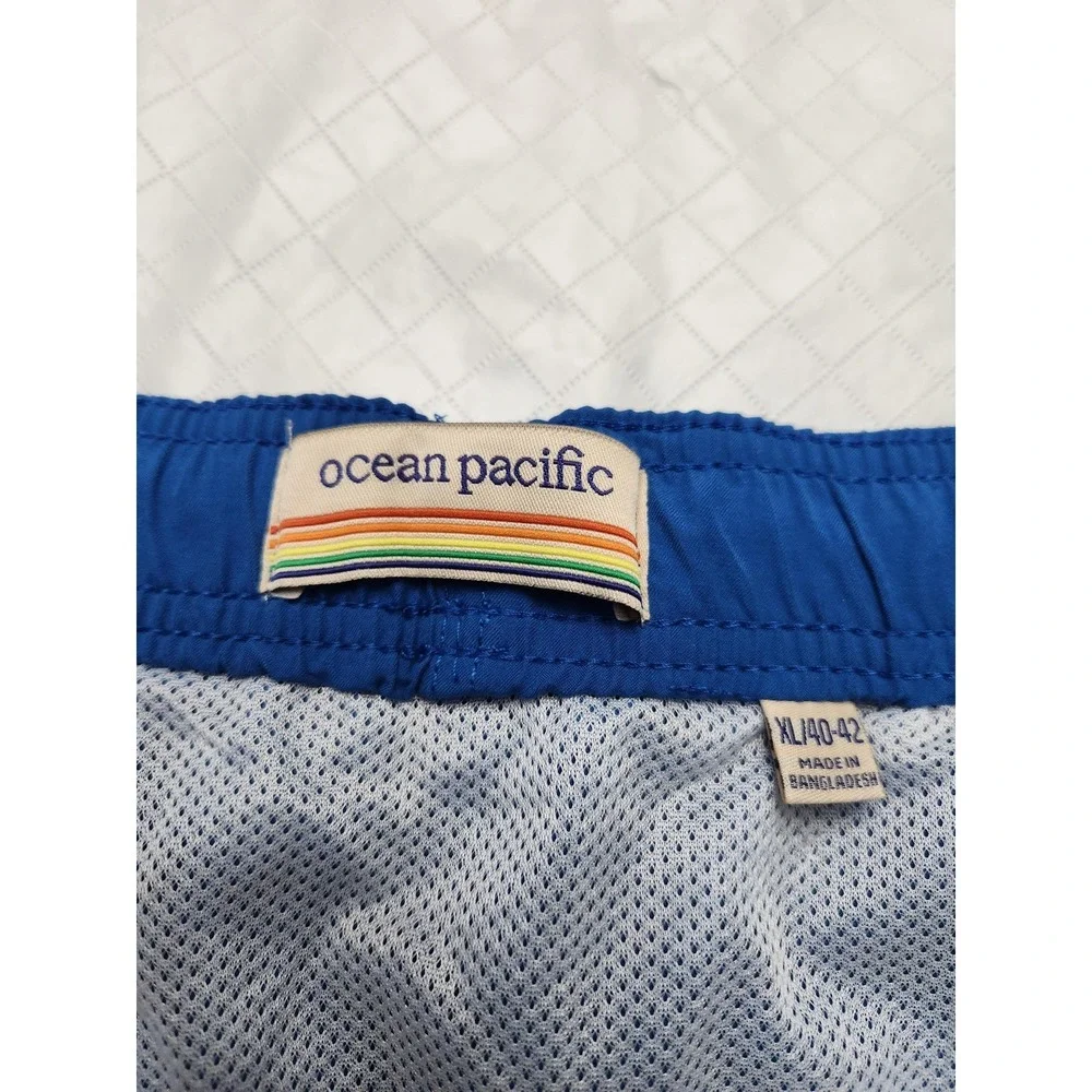 Ocean‎ Pacific Swim Shorts Mens XL Blue Side Stripe Lined Drawstring Trunks